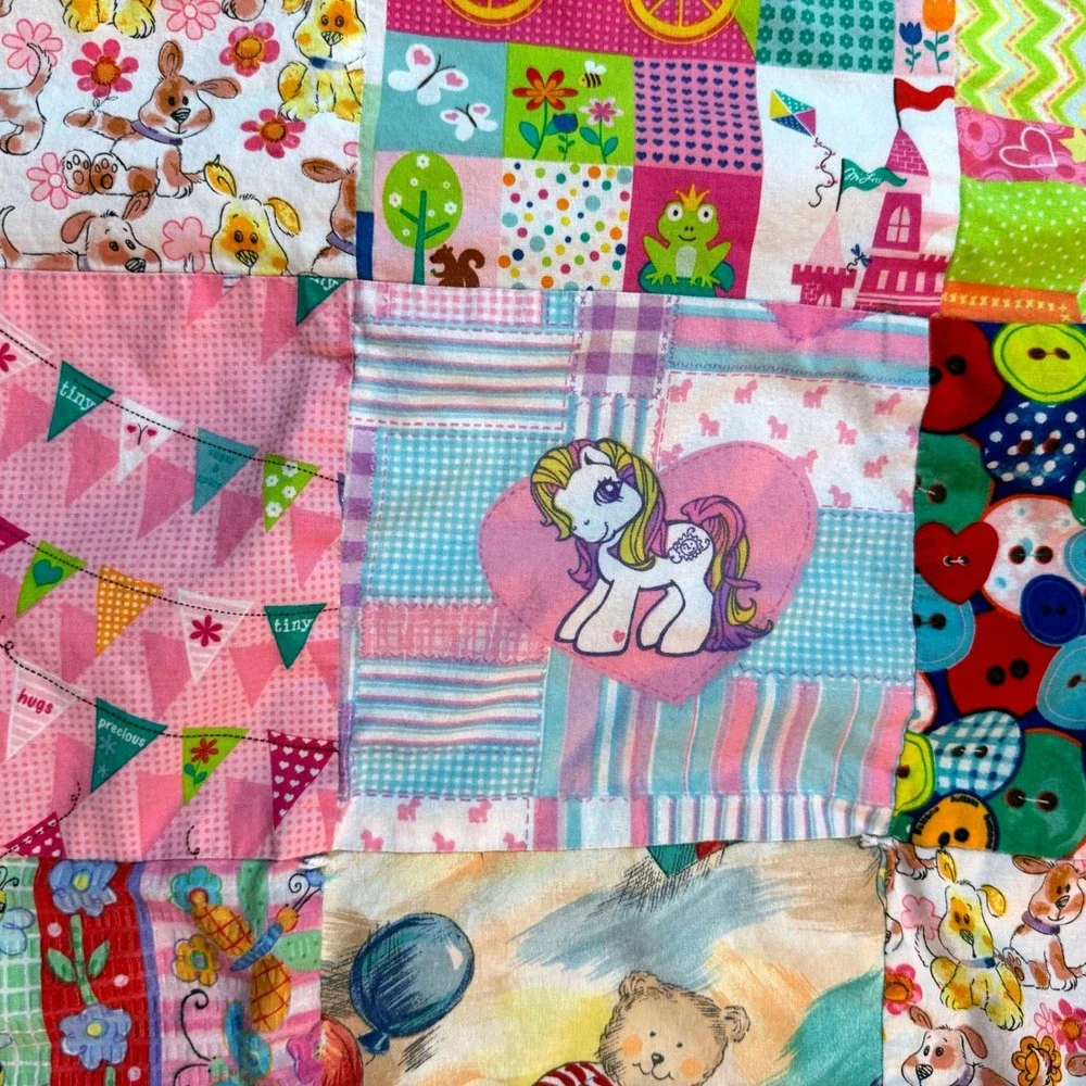 Handmade Patchwork Baby Quilt Crib‎ Blanket Pony Bear Bunny Cottagecore